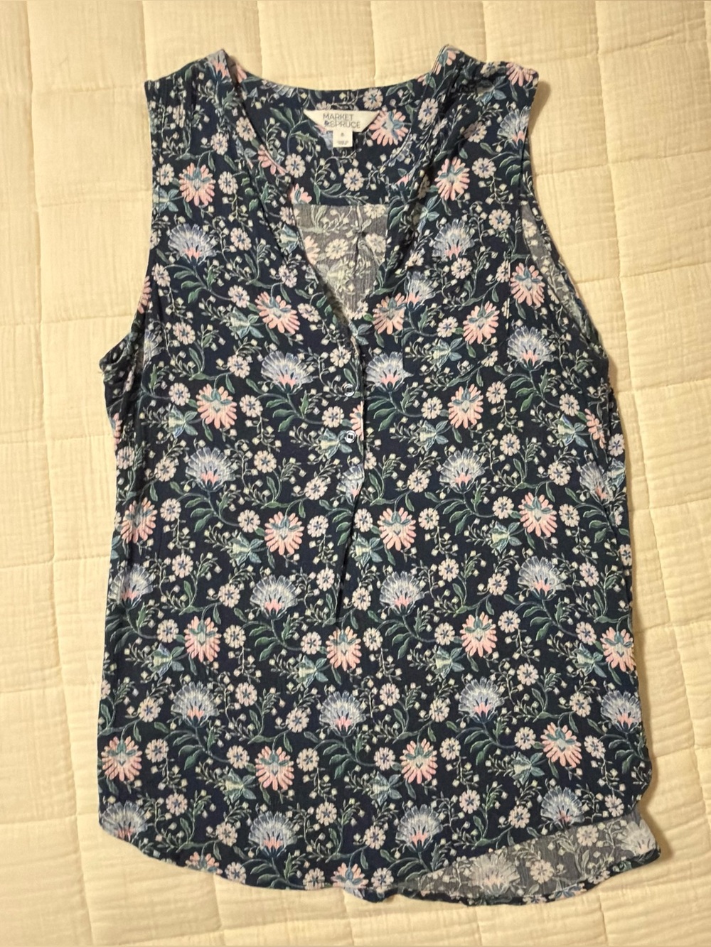Market & Spruce Navy Floral Sleeveless Top Size M